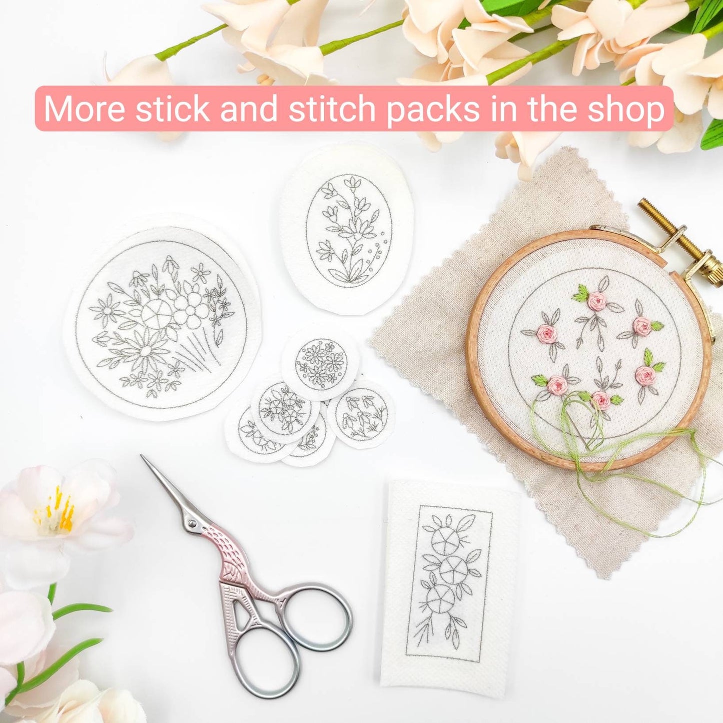 Stick & Stitch embroidery patterns for small storge box/large pendant, water soluble pre-printed embroidery pattern
