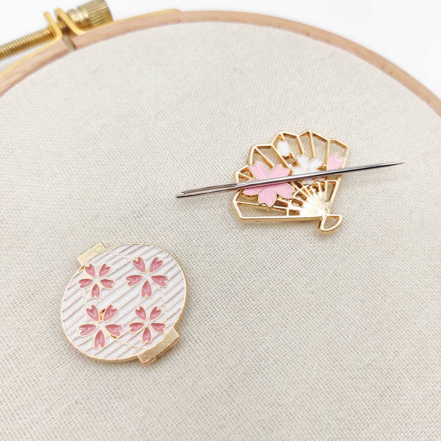 Cherry Blossoms Enamel needle minders, Needle Minder for Embroidery, Cross Stitch, Needle work, Needle point tools