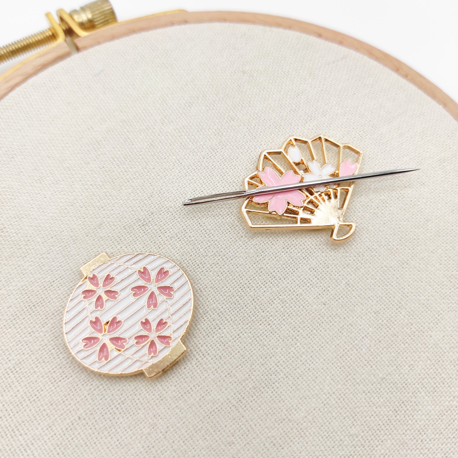 Cherry Blossoms Enamel needle minders, Needle Minder for Embroidery, Cross Stitch, Needle work, Needle point tools