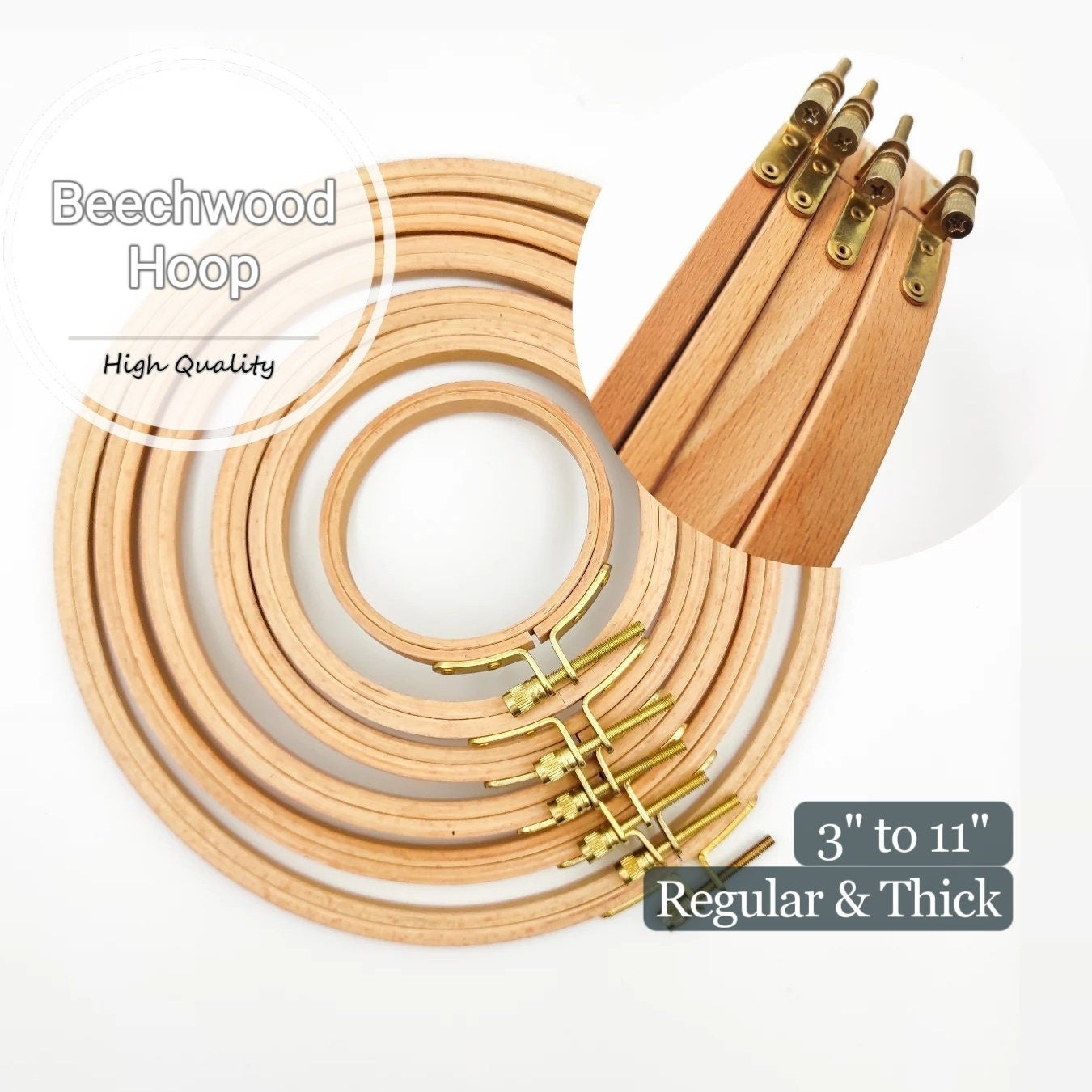 Beechwood Hoop3"/4"/5"/6"/7"/8"/9"/11"/12" for Hand or Machine Embroidery/Cross stitch/Needlework. Perfect for Crafters and DIY Enthusiasts