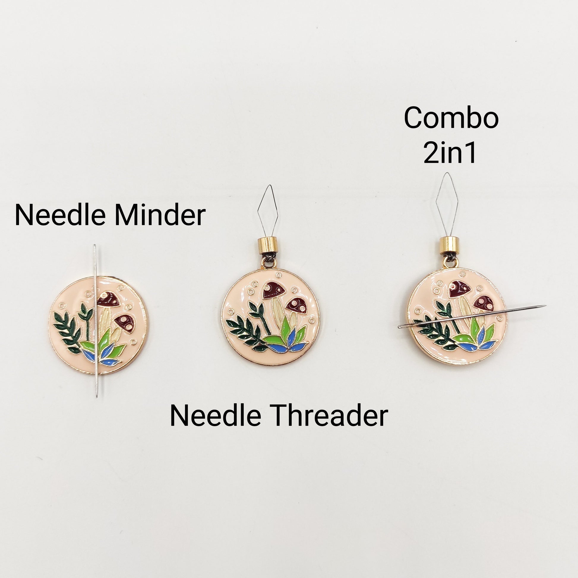 Coffee Theme Enamel Needle Minder & Threader Combo: Embroidery Sewing Needlecraft