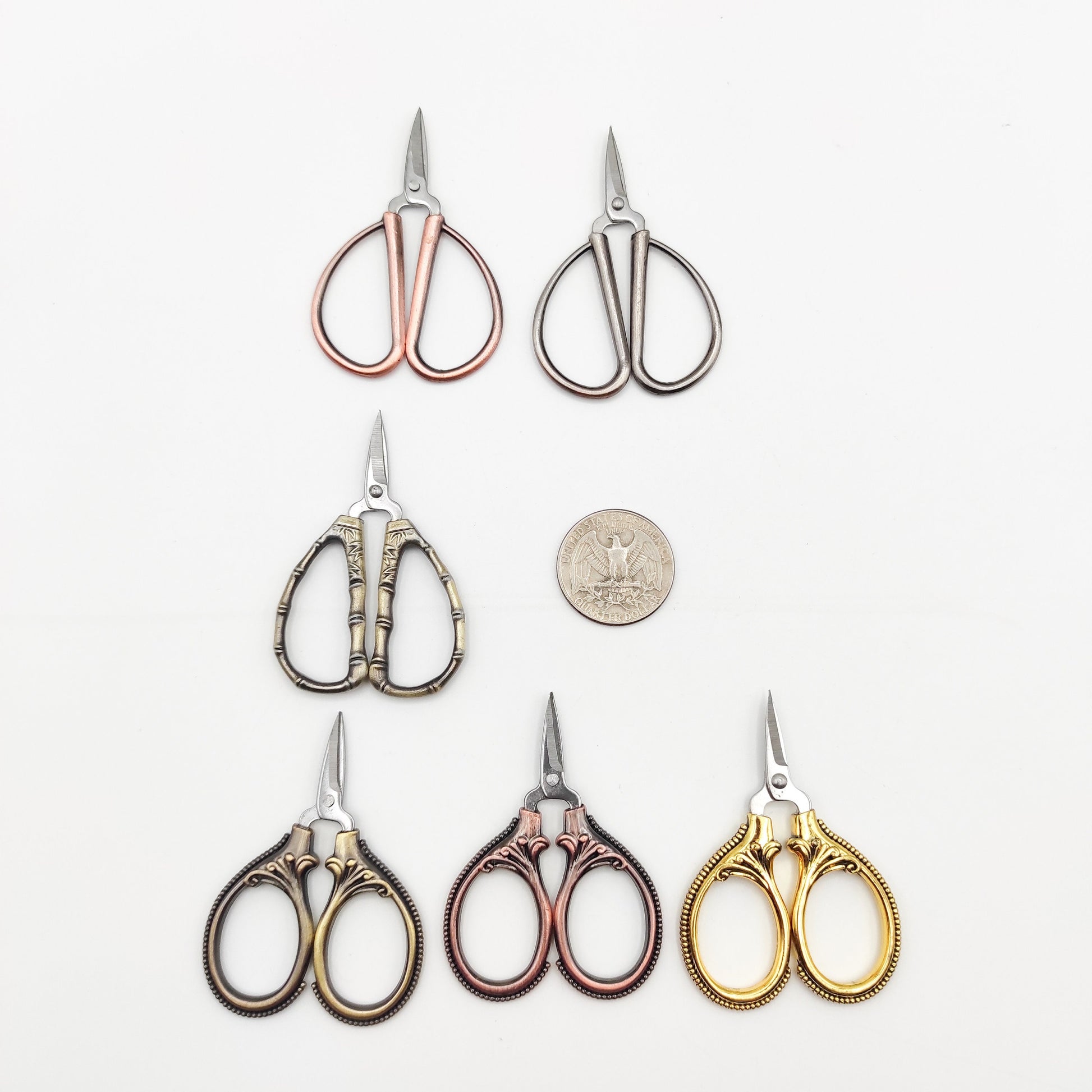 3-Piece Mini Sewing/Bonsai Scissors Set - Leaves Trimmer, Spring Yarn Scissors, 4.7" Length, Red/Black/Brown