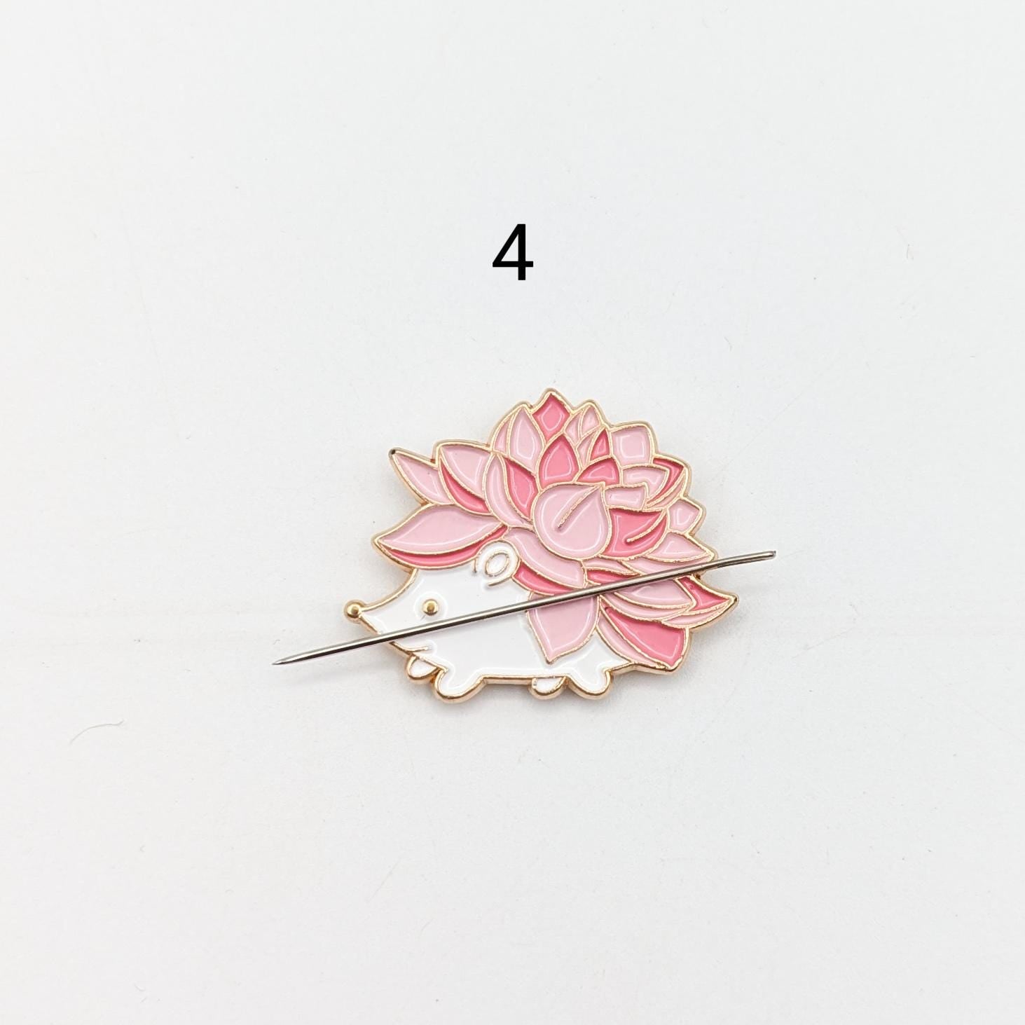 Hedgehog enamel needle minders, Needle Minder for Embroidery, Cross Stitch, Needle work, needlecraft projects and sewing.