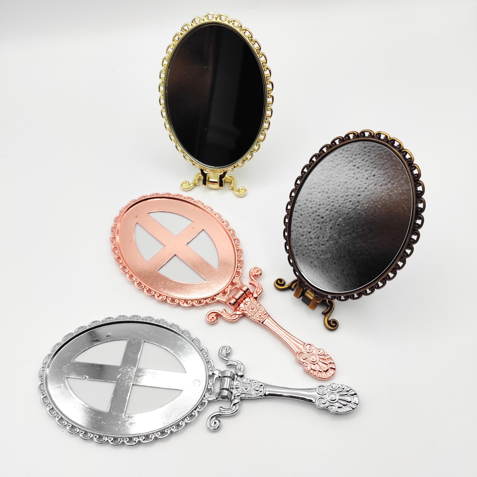 Large Vintage style Handheld Mirror, Foldable Handheld Mirror Base Kit for Embroidery, Cross Stitch, Needle work, DIY Handheld Mirror