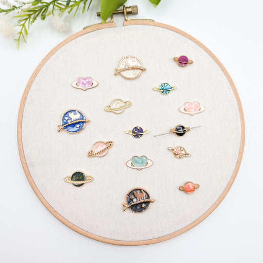 MINI planet enamel needle minders, Tiny Needle Minder for Embroidery, Cross Stitch, Needle work, Needle point tools