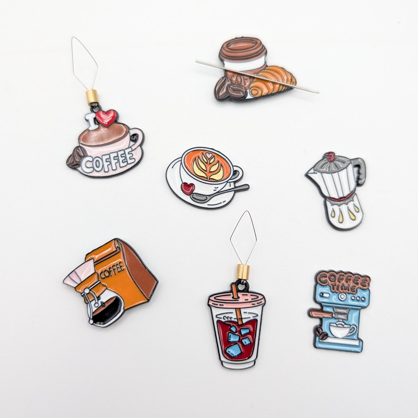 Coffee Theme Enamel Needle Minder & Threader Combo: Embroidery Sewing Needlecraft
