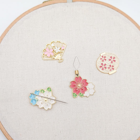 Cherry Blossoms Enamel needle minders, Needle Minder for Embroidery, Cross Stitch, Needle work, Needle point tools