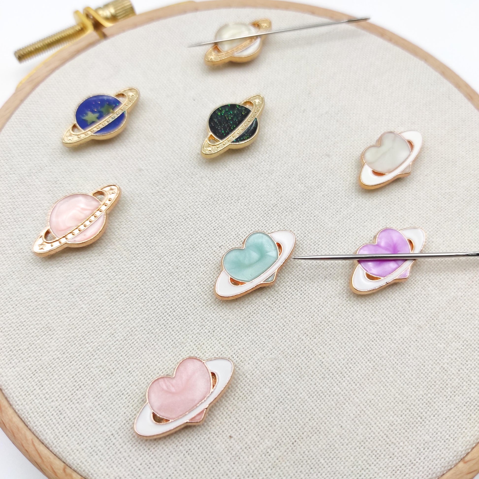 MINI planet enamel needle minders, Tiny Needle Minder for Embroidery, Cross Stitch, Needle work, Needle point tools