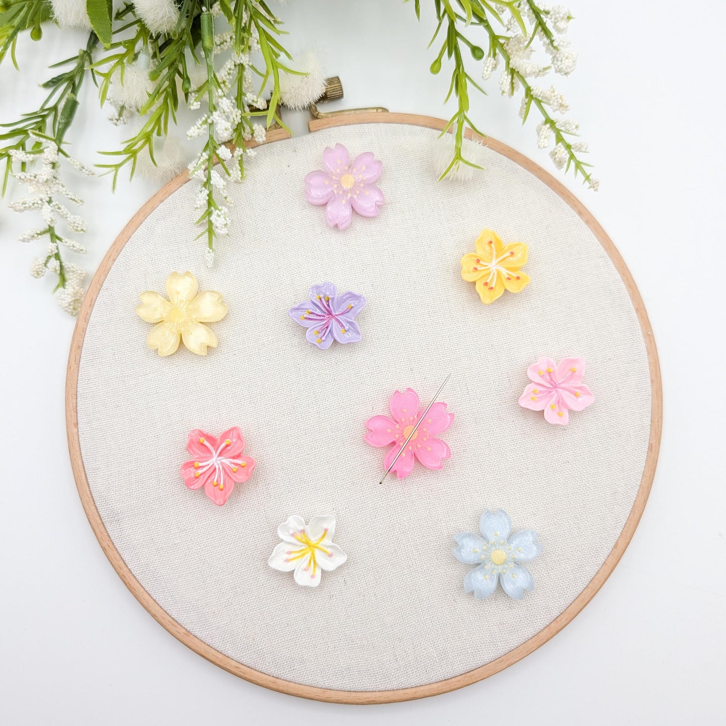 Sakura Needle Minder: Cherry blossom Embroidery, Cross Stitch, Needlepoint Tool