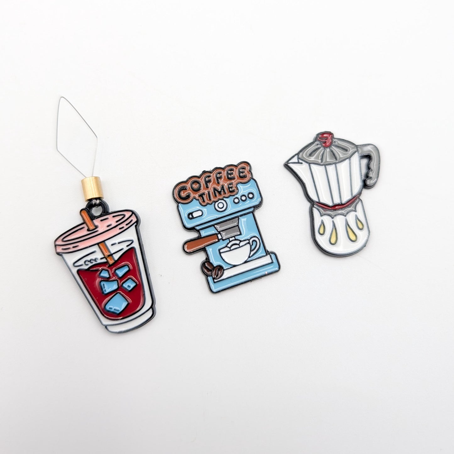 Coffee Theme Enamel Needle Minder & Threader Combo: Embroidery Sewing Needlecraft