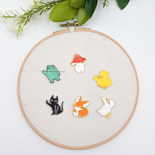 Funny Animal Enamel Needle Minder: Cat, Fox, Goose, Frog