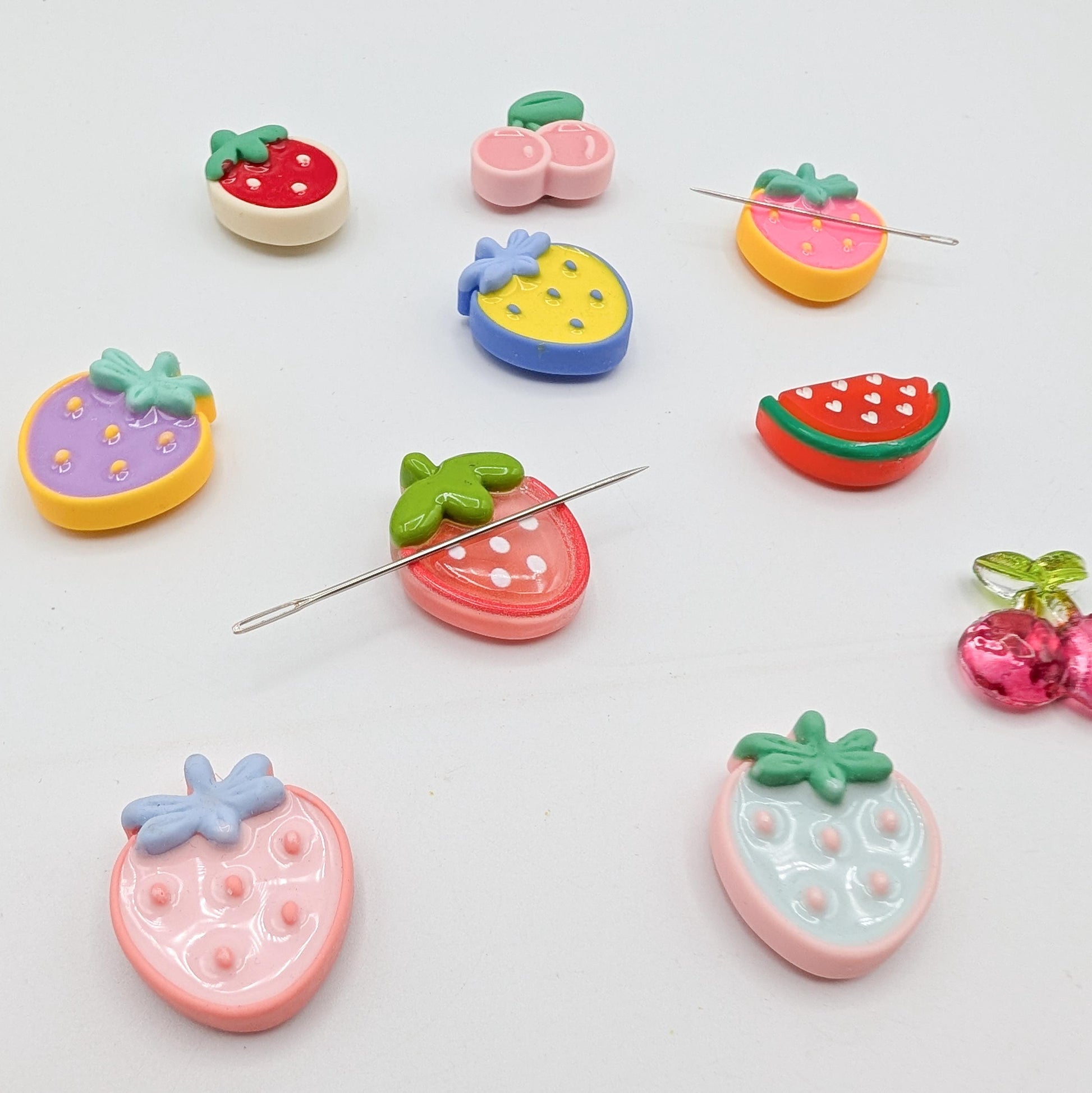 Strawberry/Cherry Resin Needle Minder: Embroidery, Cross Stitch, Needlepoint