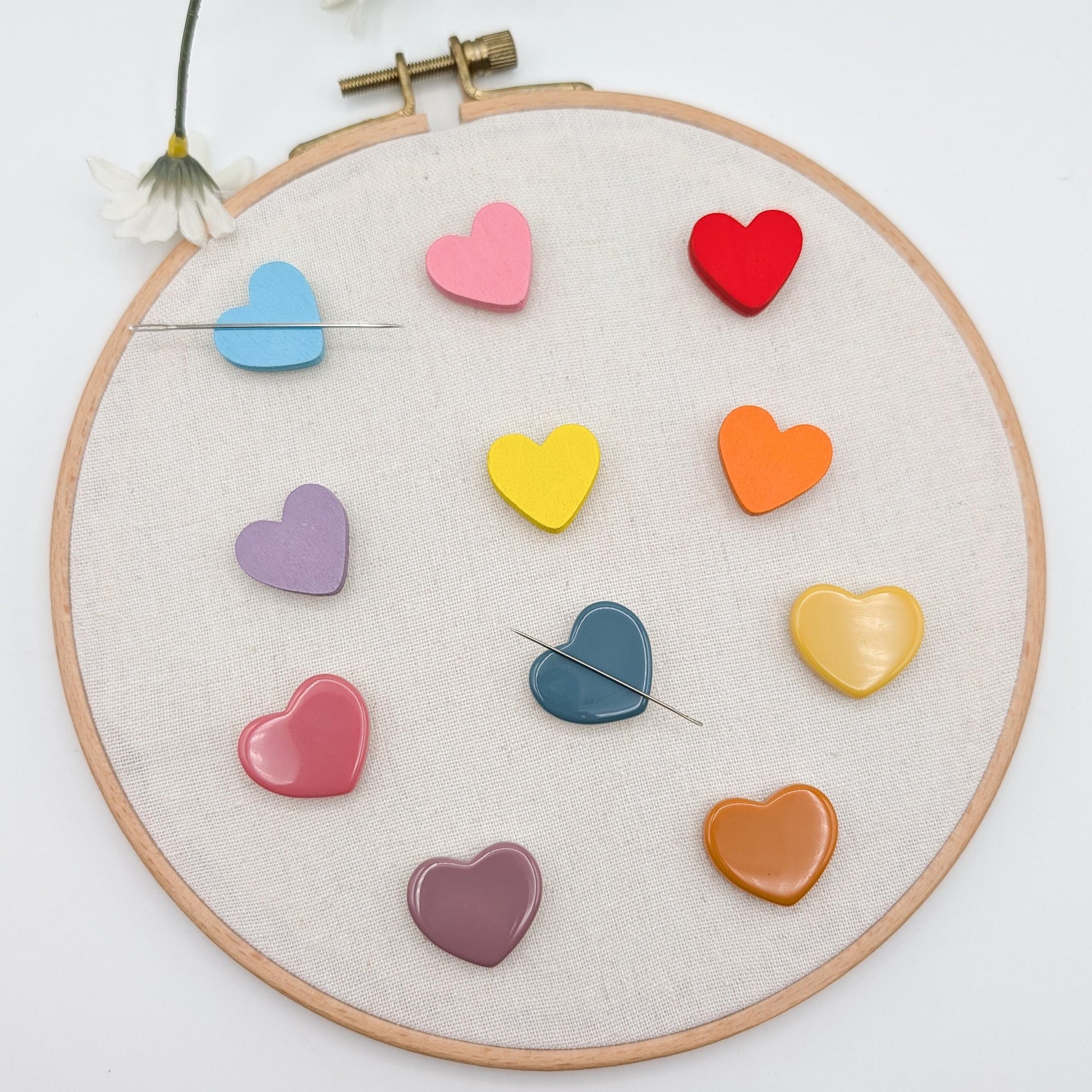 Heart Wood or Resin Needle Minder: Embroidery, Cross Stitch