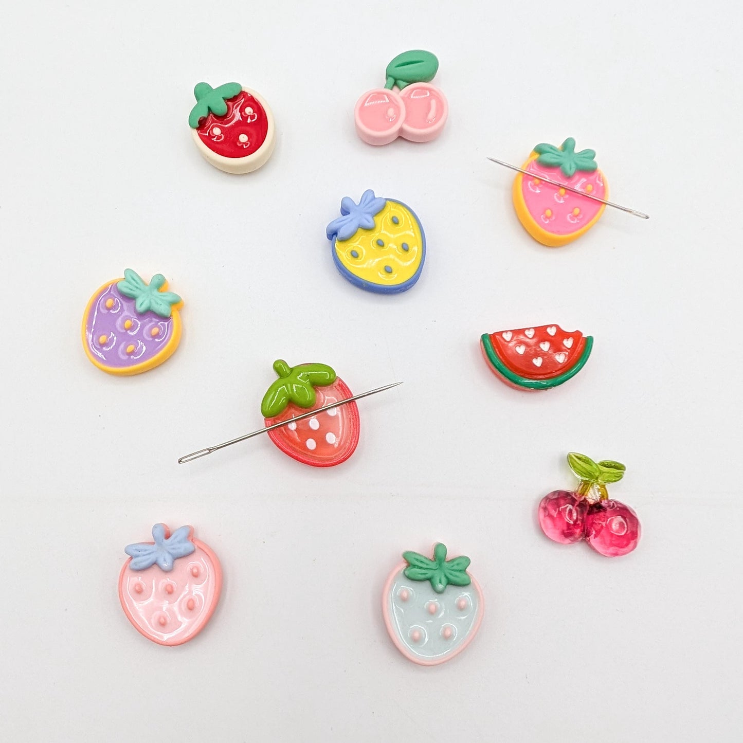 Strawberry/Cherry Resin Needle Minder: Embroidery, Cross Stitch, Needlepoint