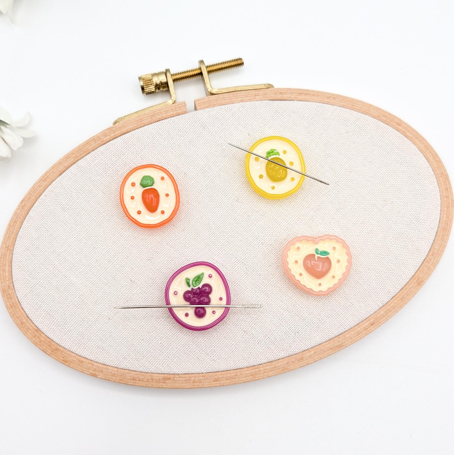 Fruit Resin Needle Minder: Embroidery, Cross Stitch, Needlepoint