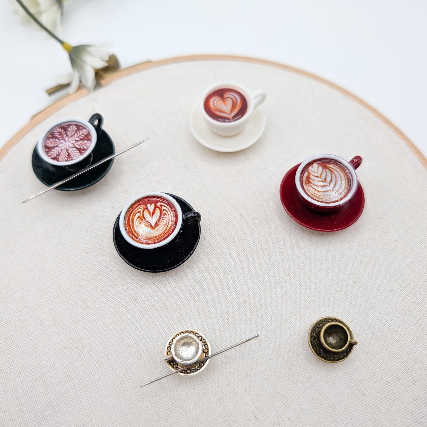3D Coffee Theme Needle Minder: Embroidery Sewing Needlecraft