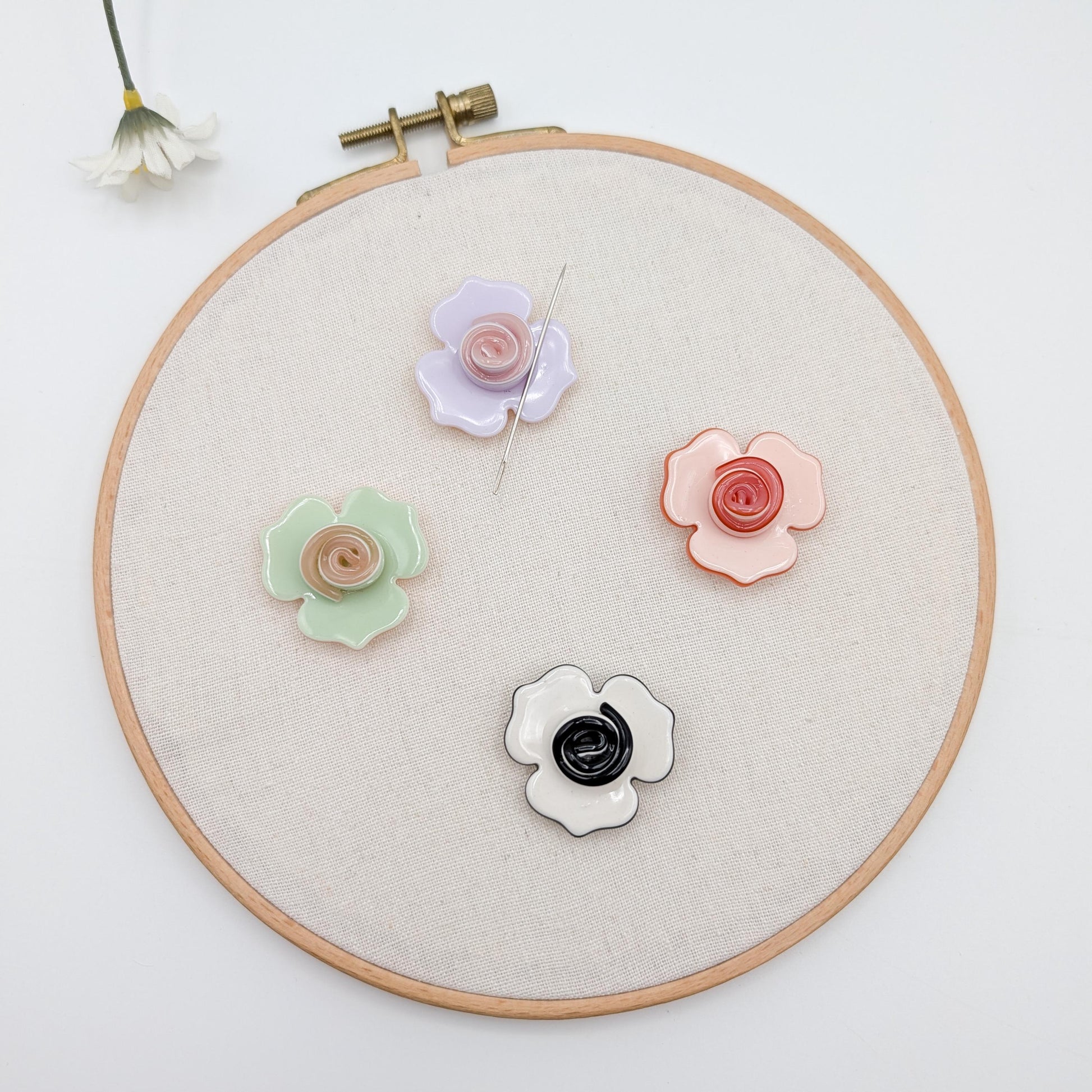 Floral Needle Minder: Embroidery, Cross Stitch, Needlepoint Tool