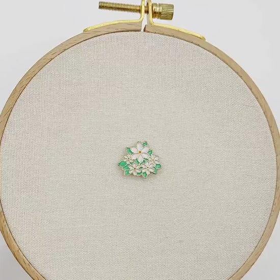 Floral Enamel Needle Minder: Cross Stitch Embroidery Tool