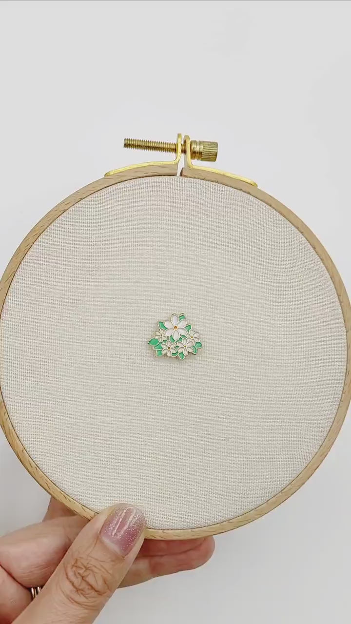 Floral Enamel Needle Minder: Cross Stitch Embroidery Tool