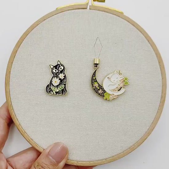 Black Cat Needle Minder: Plant Hidey Kitten Embroidery Accessory