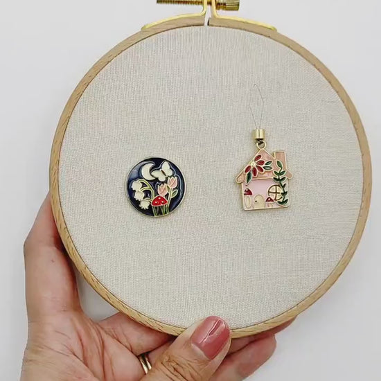Floral Enamel Needle Minder: Embroidery Needle Threader Combo