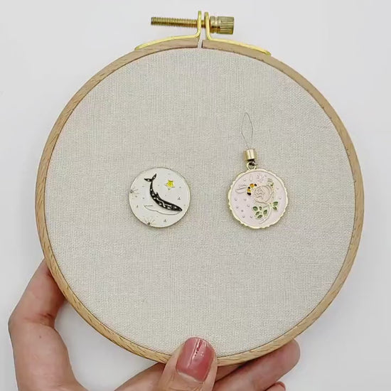 Coffee Theme Enamel Needle Minder & Threader Combo: Embroidery Sewing Needlecraft
