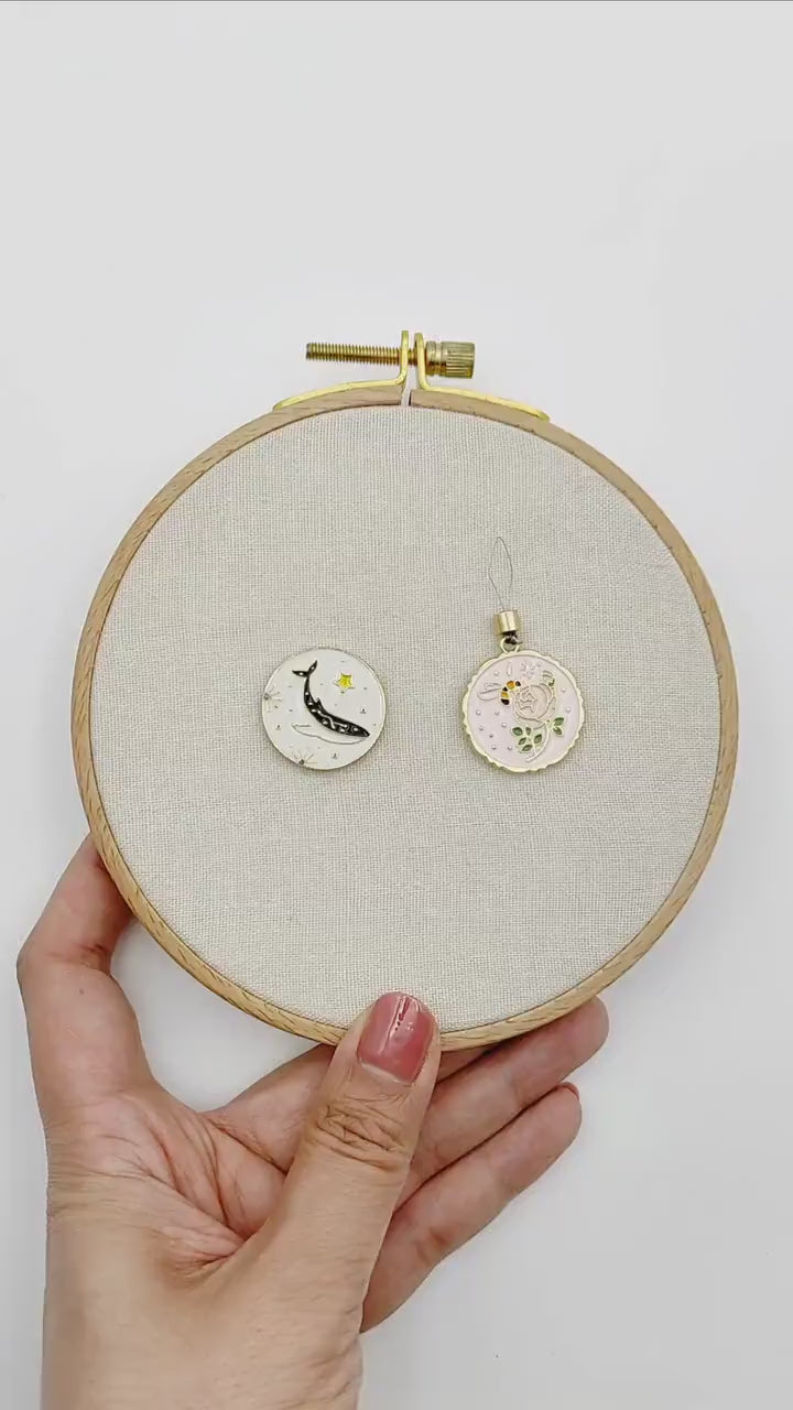 Coffee Theme Enamel Needle Minder & Threader Combo: Embroidery Sewing Needlecraft