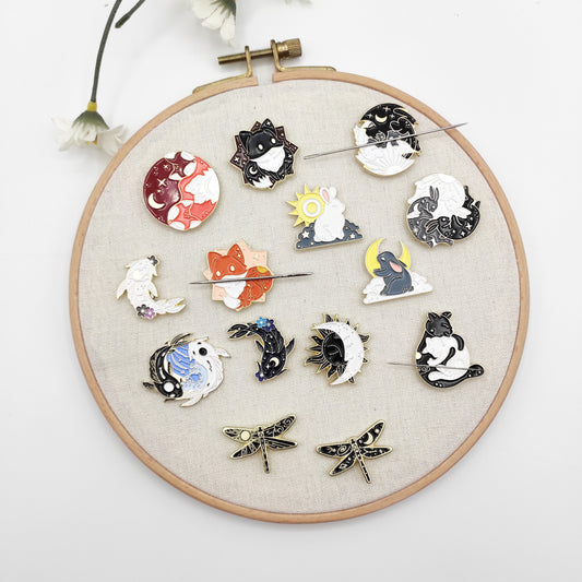 Yin-Yang Balance Enamel Needle Minder,Koi Needle Minder,Cat needle minder, Moon & sun needle minder, Fox needle minder, Rabbit needle minder